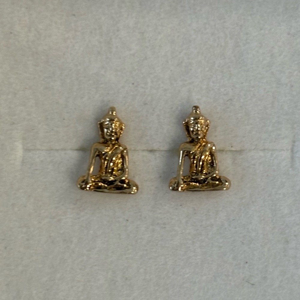 Anthropologie Small Buddha Gold Stud Earrings